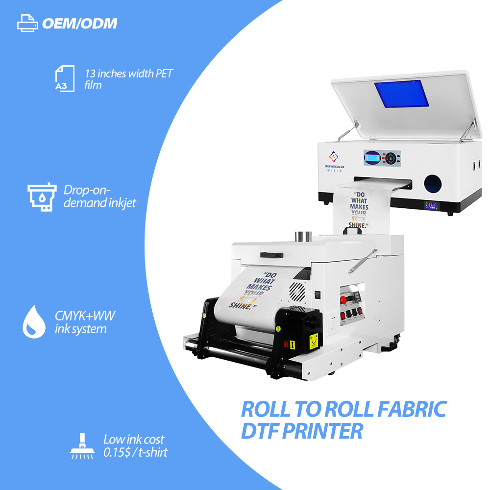 Refinecolor 330mm A3 DTF Impressora XP600/i1600 Máquina de impressão de camisetas Transferência de calor para tecidos 